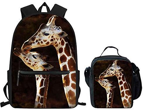 Showudesigns Juego de mochila y lonchera personalizada para niñas, niños, adolescentes, mochila escolar, bolsa de almuerzo para niños, jirafa, Talla única, Mochilas rucksack