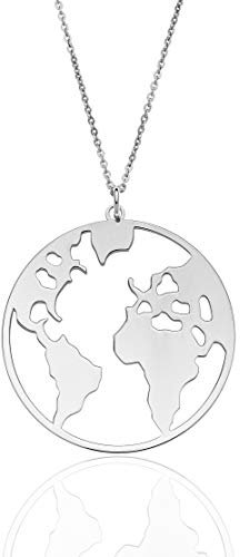 Aka Gioielli® - Damen Kette Weltkugel 925 Sterling Silber Rhodiniert - Globus Weltkarte anhänger