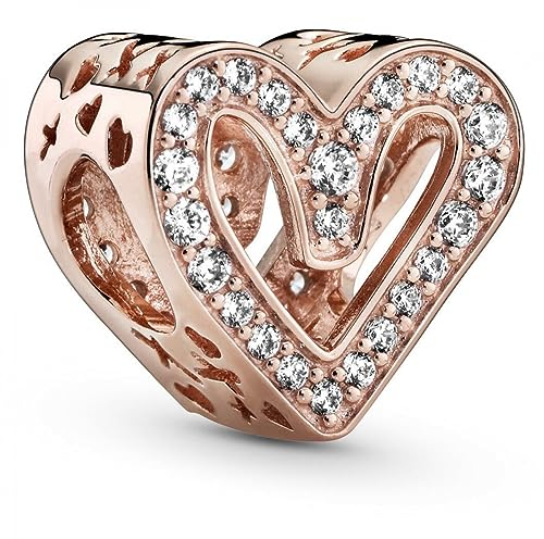 PANDORA Charm in Form eines Freihandherz mit Cubic Zirkonia und 14 Karat rosévergoldete Metalllegierung Moments Collection
