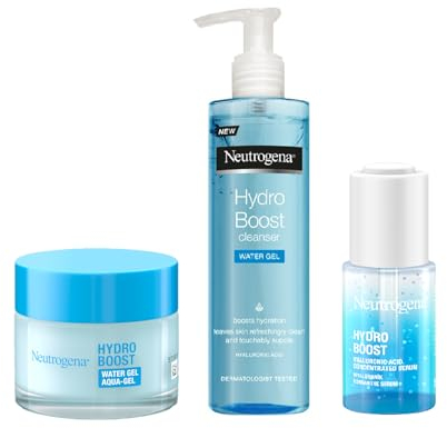 Neutrogena Hydro Boost Series, 3-Step Facial Regime, Hydration Starter Set And Skin Care Kit (Cleanser + Moisturiser + Booster), Saving Bundle