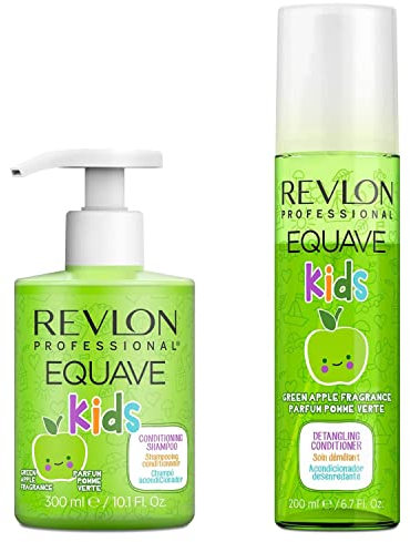 Revlon Professional Equave Kids SHAMPOO+BALSAMO Fragranza Mela Verde, Shampoo Delicato per Bambini, 300ml + Balsamo Arricchito di Cheratina per Bambini, Senza Risciacquo, 200ml