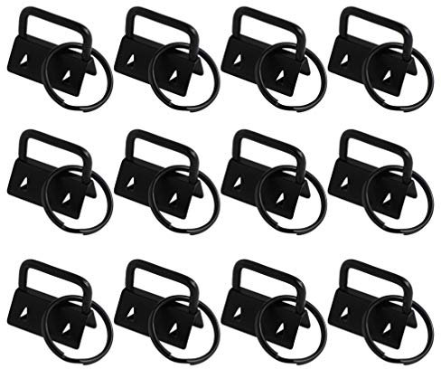 Healifty 50pcs Black Key Fob Hardware Key Fob Keychain Wristlet with Split Rings for Bag Wristlets 25mm
