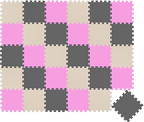 LittleTom 27 Teile Spielmatte Baby Puzzlematte ab Null - 30 x 30 cm Krabbelmatte Bodenmatte Kinder - Puzzle Teppich Kinderzimmer Matte - Outdoor Bodenschutzmatte Spielteppich Eva Schaumstoff Isomatte