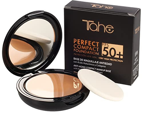 Tahe Compact Foundation Perfect Base de Maquillage Anti-âge, SPF 50+, 15 g (10 Pure)