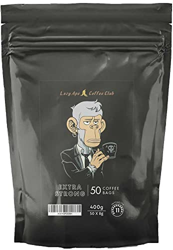 Lazy Ape Coffee Club - 50 Coffee Bags (EXTRA STRONG) | Dark Roast | Highly Caffeinated | Mix of Robusta Blends | Roasted In UK | Full-Bodied & Intense | Notes of nutty chocolate