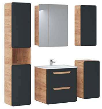 Aruba Cosmos 60 Badezimmermöbel-Set, inkl. Waschbecken, mattschwarz, Waschbeckenmöbel, Hängemöbel