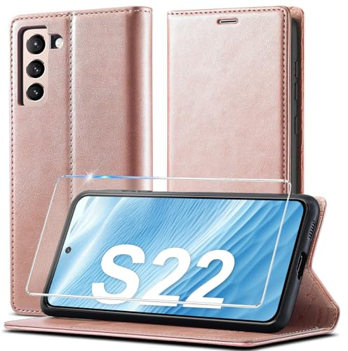 2024 Upgraded Handyhülle für Samsung Galaxy S22 Hülle Leder [Mit S22 Schutzfolie] für Samsung Galaxy S22 5G Hülle Klappbar Leder Flip Wallet Stoßfeste Case Schutzhülle Klapphülle für Samsung S22 Hülle
