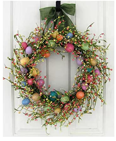Ostern-Kranz-farbige Ei und Gemischte Zweige Frühlingskranz Ostern-Kranz mit Blumen und Beeren-pips Frühling Girlande Indoor Ostern Decor Ostern Haustür Dekoration für Haus Wandbehang