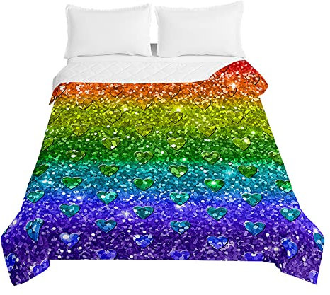Odot Tagesdecke Bettüberwurf Steppdecke für Doppelbett Einzelbett Kinder, 3D Regenbogen Bettdecke Stepp Decke Tagesdecken mit Präge Wohndecke Gesteppt Waschbare (100x150cm,Glitzernde Pailletten)