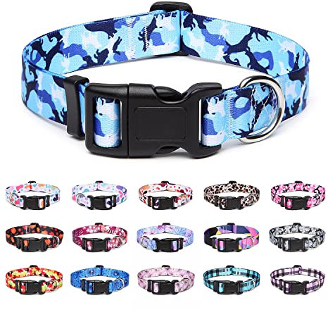 Suredoo Hundehalsband Verstellbares, Weich & Komfort Nylon Hunde Halsband für Kleine Mittlere Große Hunde Welpen Katzen (S, Camo Blau)
