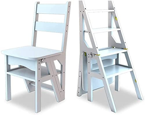 BOCbco 4 Step Ladder Stool | Wooden Stepladder | Folding Ladder Chair | Multifunctional Safety Non-Slip Step Stool for Adults Kids, Household Office Kitchen Library/B