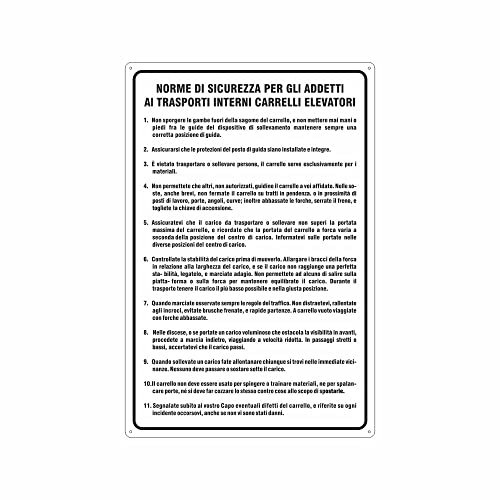 NEW CARTELLO SEGNALETICO - Norme di sicurezza addetti ai carrelli elevatori - Adesivo Extra Resistente, Pannello in Forex, Pannello In Alluminio (PANNELLO IN ALLUMINIO 30X42 CM)