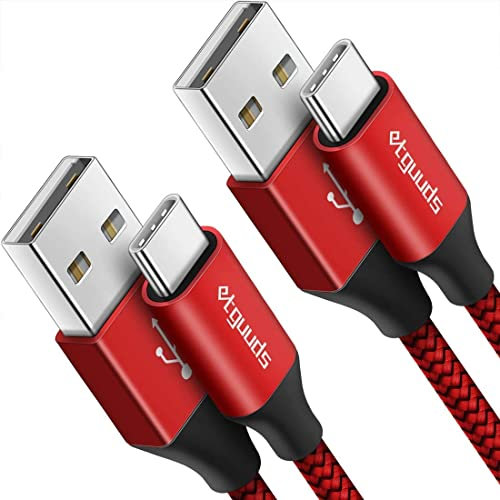etguuds USB C Cable [2Pack 60CM], USB A to USB C Charger Cable Fast Charging USB-Type C Lead Braided for Samsung Galaxy S23 S21 S20 S10 S9 S8 Plus S10E (Red)