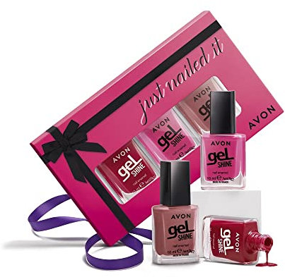 Pack of 3 Gel Shine Nail Enamels ‘Just Nailed it’ boxed gift set by Avon - Red is Red, Pink Obsession and Everyday Pretty 3 x 10ml