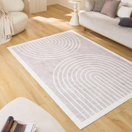 Nazar Teppich für Wohnzimmer, maschinenwaschbar, geometrisch, weich und pflegeleicht, rutschfest, aus Polyester (751 beige, 160x230 cm)