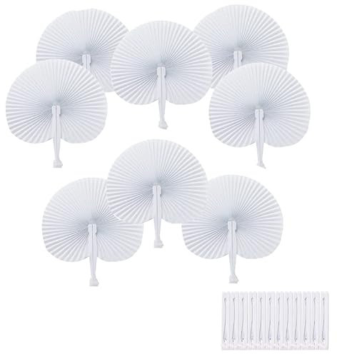 36 Stück weiß fächer hochzeit,Funmo DIY Papierfächer Handfächer, Hochzeitsdeko Weiß Papierfächer für Hochzeiten im Freien, DIY Wand Dekoration