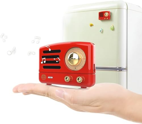 Muzen Altavoz Bluetooth Magnético, Mini Retro Bluetooth Speaker Pequeño con Cable USB C Bluetooth 5.3, Regalos Vintage Originales para Mujer (Rojo)