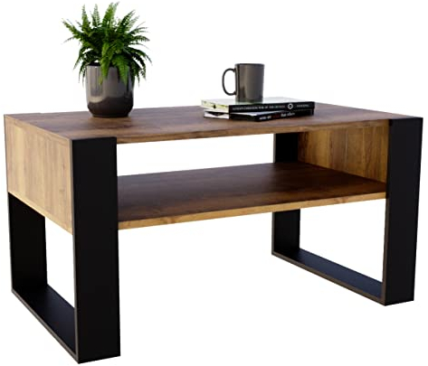 AKKE Karo Couchtisch für Wohnzimmer Beistelltisch Wohnzimmertisch Modern Sofatisch Kaffeetisch Deko Möbel für Wohnzimmer Wohnzimmertische Couchtische Eiche Retro Mit Schwarzen Beinen 92x45x56,6 cm