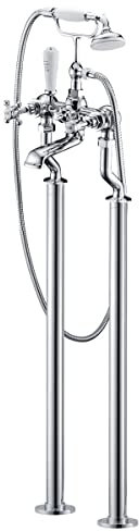 Hilton Chrome Traditional Floor Standing Bath Shower Mixer | Victorian Bath Tap Filler | Traditional Stand Pipes | Bath Tap