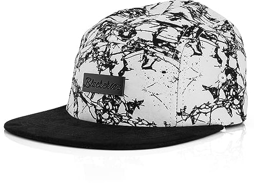 Blackskies® Fenrir 5-Panel Cap Camp Damen Herren Baseball Mütze Kappe Surfer Skater Snapback Strapback Marmor Weiß