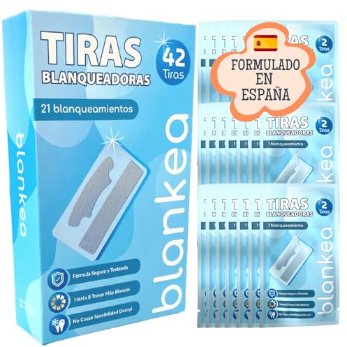 Blankea Tiras Blanqueadoras Dientes PAP - Blanqueador de Dientes Sin Sensibilidad Dental - 42 Tiras, 21 Sesiones de Blanqueamiento Dental - Sin Peróxidos - Blanqueador Dental Profesional en Casa