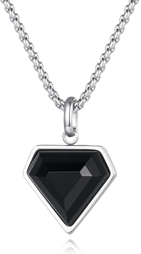 COAI Edelstahlkette mit schwarzem Onyx-Herz-Anhänger für Herren Damen 50cm