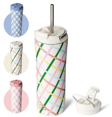 bottlebottle Bottle Bottle Insulated Travel Mug with Straw and Dual-use Lid Stainless Steel Coffee Cup 500ml(18oz) Thermal Iced Coffee Flask Tumbler with Handle(crystaline)