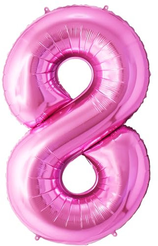 FUNFEST Palloncini Compleanno 8 Anni Colore Rosa 100 cm – Decorazione Palloncino Compleanno – Include Palloncino XL 8 Anni e Cannuccia – Vola con Elio