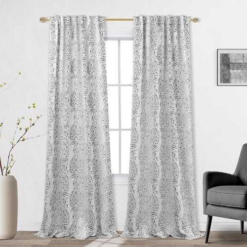 Graue gemusterte dekorative Vorhänge für Wohnzimmer, 213 cm lang, nur 50 % Verdunkelung, Verdunkelungsvorhänge für Schlafzimmer, 62 x 213 cm Länge, Grau