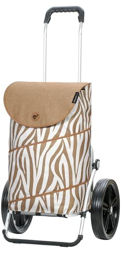ANDERSEN Einkaufstrolley - Royal Shopper Tyra Zebra | mit Kugellagerrädern, große Räder, 29 cm, aus Alu, bis 50 kg - Tasche mit Kordelzug, Innenfach, Reflektoren, 46 L