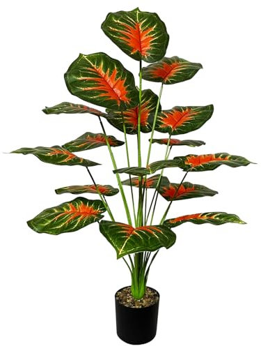 AIVORIUY künstliche Pflanzen wie Echt Areca Palme kunstpflanze im Topf Groß Gefälschte Kunstbaum für den Innen- und Außenbereich Wohnzimmer Schlafzimmer Büro Dekoration (75cm Rot-Grüne Palme)