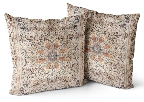 Snylcce 2er Set Boho Kissenbezüge Dekokissen 50 x 50 Samt Soft Kissenbezug Böhmischer Retro Ethno Dekorative Kissenhülle Zierkissenbezüge für Sofa Schlafzimmer Wohnzimmer Zuhause Dekoration Braun