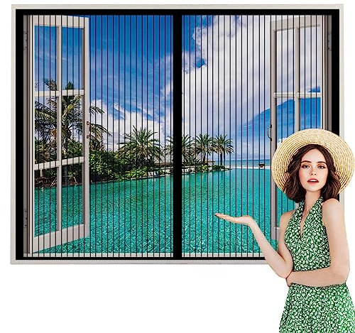 Magnet Fliegengitter Fenster, 150x100cm Schwarz Insektenschutz Fenster Vorhang, Insektenschutz Magnetfenster Fliegenvorhang Moskitonetz ohne Bohren, Insektenschutz Tür, für Balkontür Wohnzimmer