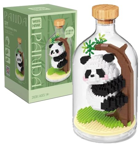 NVOSIYU Panda Mini Bausteine Set, Mini Klemmbausteine Tiere Panda Spielzeug mit Schaukasten, Tier-Figuren Bauspielzeug Kreatives Deko Geschenk für Erwachsene, Home Decors (2838)
