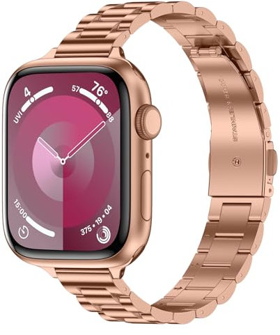 Tasikar Band Compatibile con Apple Watch Band 42mm (Series10) 41mm 40mm 38mm Donna di Ricambio metallo Cinturino Compatibile con Apple Watch SE Series 10 9 8 7 6 5 4 3, Oro rosa