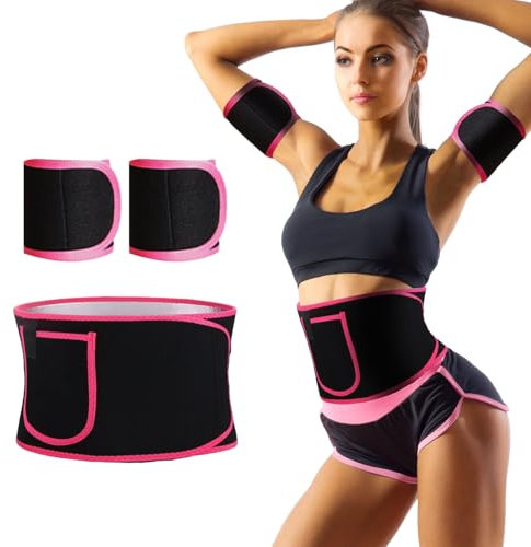 UILYNIU 3 Piezas Cinturón Efecto Sauna, Faja Reductora de Neopreno Brazos Reductora Hombre Mujer Moldeador de Cintura, Cinturón Abdominal, Cinturón Sudoración Ajustable para Fitness y Deporte