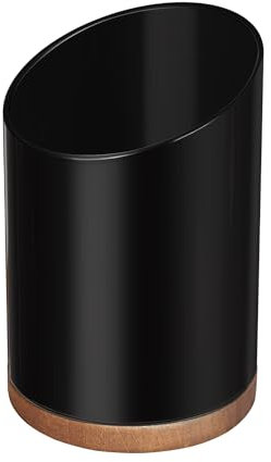 KITEISCAT Soporte de cerámica para utensilios de cocina, color negro con parte superior inclinada y base de madera de acacia, moderno para espátula y cucharas de cocina