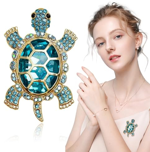 Calkkrer Süßer Schildkröten-Brosche, Voll Mit Kristallglänzenden Diamanten, Schildkröten Emaille-Stecknadel, Schildkröten-Schmuck Zum Verzieren Von Kleidung.