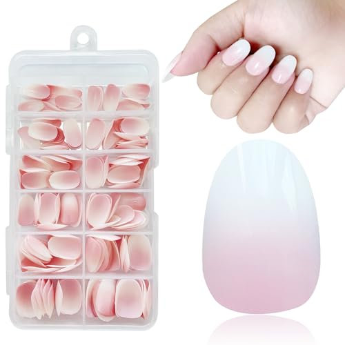 Faux Ongles Conseils - 168 Faux Ongles Français pour Le Collage, Blanc Rose Dégradé Design Faux Ongles Almond Nail Art Manucure pour Les Femmes (Dégradé Rose)