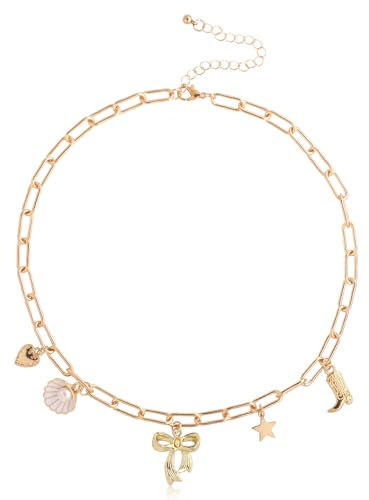 Mikovivi Collier de Cow-Girl Côtière, Collier Pendentif Collier Ras du Cou à Breloques Collier Épais en or Chaîne Bijoux pour Femmes