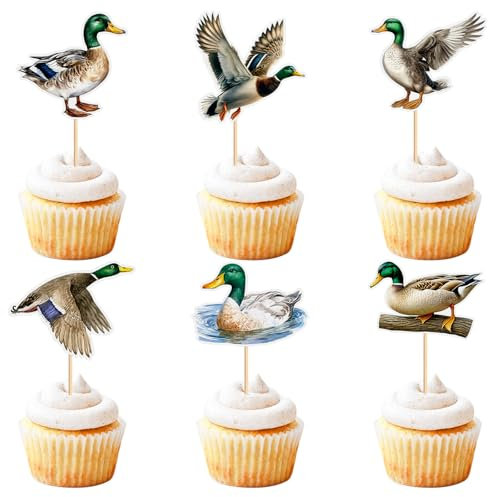 Blumomon 24 Stück Wildente Cupcake Topper Dschungel Safari Tiere Kuchen Dekoration Tiere Figur Kuchen Topper Picks für Babyparty Kindergeburtstag Party Supplie