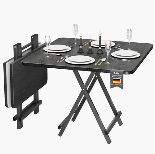 Kiseely Holz Esstisch für die Familie, 80cm Faltbarer rechteckiger Küchentisch für 4 Personen, montagefreier Tisch, Esszimmertisch für Zuhause, Esszimmer, Küche, Restaurant (Schwarz S1)