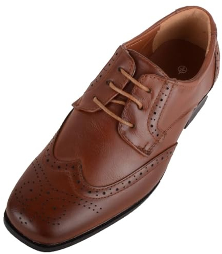 ABSOLUTE FOOTWEAR Kids Juniors Faux Leather Lace Up Smart Formal Shoes, Tan, UK 3 / EU 36