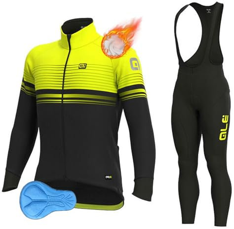 VeloZenith Abbigliamento Ciclismo Uomo Invernale In Pile Completo Ciclismo Maglia Tuta Bicicletta Termico Uomo Pantaloni Imbottiti Con 3D Gel Traspirante Sportivo(Giallo,XXL)