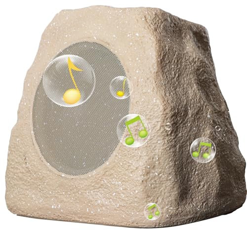 Outdoor Rock Speaker 30W Deep Bass Multi-Sync up to 100 Speakers Auto-Pairing, IPX7 Waterproof Solar-Powered with LED Lights Perfect for Pool, Garden, Patio, Ideal for Music Entertainers - 1 Pack