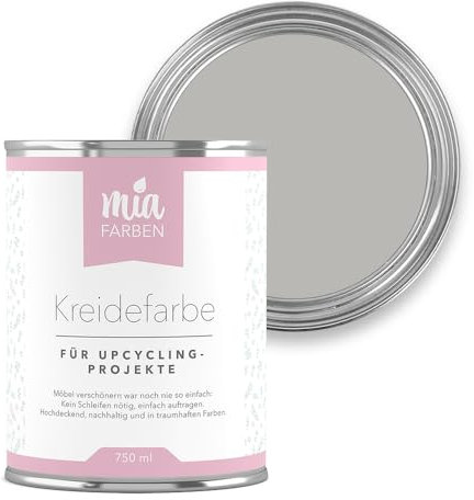 miafarben Kreidefarbe für Möbel 750ml, Möbellack, Möbelfarbe ohne schleifen, Kreidefarbe für Holz (Sanftes Wolkengrau)