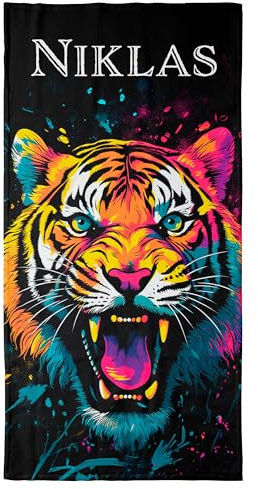 Handtuch mit Namen Tiger – Ein einzigartiges, bedrucktes Handtuch als persönliches Geschenk für Familie und Freunde. Pop-Art-Animals, Geschenke für Freundinnen, Freunde und Partner! - 100 x 50 cm
