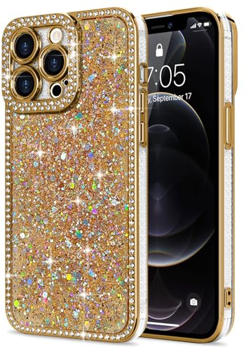 Lafunda Kompatibel mit iPhone 12 Pro Max Hülle Gold | Mädchen Frauen Schuzhülle Glitzer Pailletten Glänzend Bling Diamant Stoßfest Handyhülle mit Kameraschutz