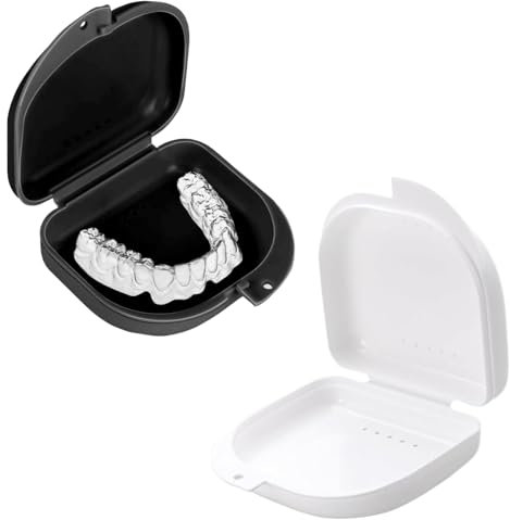 2 Stück Zahnspangendose,Zahnspangendose Glitzer,Gebissdose,Prothesendose,Retainer Box,Zahnschiene Box,Zahnersatz Aufbewahrung, Zum Aufbewahren Von Zahnspangen Oder Zahnschienen (Schwarz & Weiß)