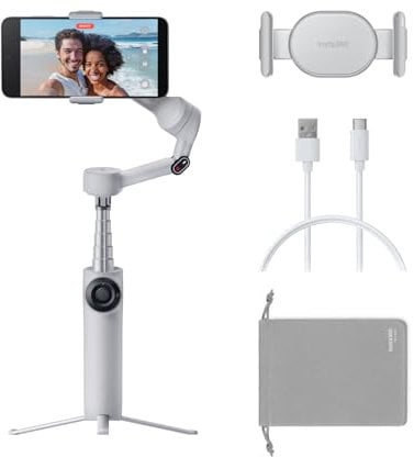Insta360 Flow 2 Grigio: Gimbal Pieghevole IA per Smartphone, Tracciamento IA e di Gruppo, Treppiede/Selfie Stick Integrato, Controllo Remoto, Stabilizzatore iPhone/Android, Viaggi & Vlog